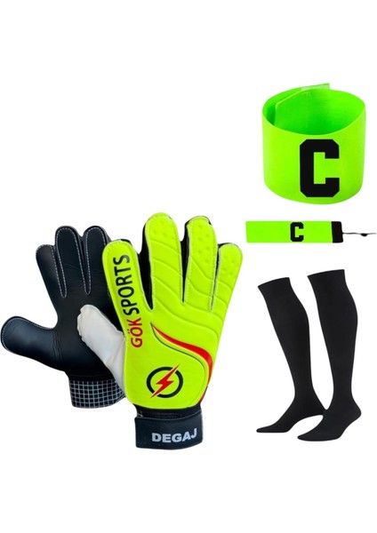 Çocuk Kaptan Kolluğu Kaleci Eldiveni Bilek Bandajlı Futbol Çorabı Seti
