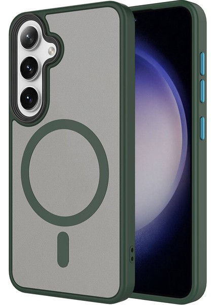 Galaxy S24 Kılıf Sert Pc Arka Yüzey Wireless Şarj Özellikli Iktk Flet Magsafe Kapak-Koyu Yeşil