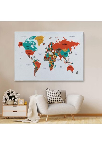 Dünya Haritası Dekoratif Kanvas Tablo Ülke ve Başkentli 1517 fiyatları