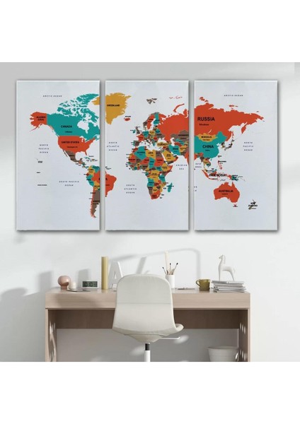 Dünya Haritası Dekoratif Kanvas Tablo Ülke ve Başkentli 1517 modelleri