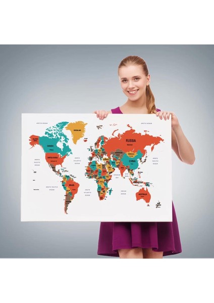 Dünya Haritası Dekoratif Kanvas Tablo Ülke ve Başkentli 1517 fırsatları