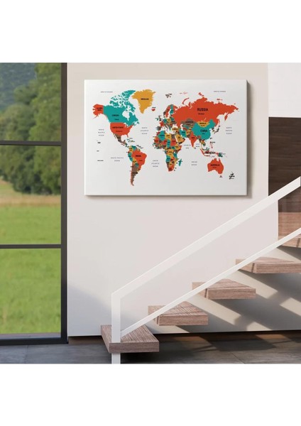 Dünya Haritası Dekoratif Kanvas Tablo Ülke ve Başkentli 1517 indirimleri
