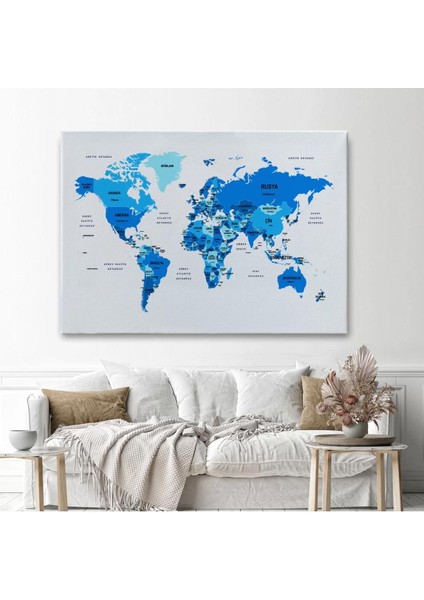 Türkçe Dünya Haritası Dekoratif Kanvas Tablo Ülke ve Başkentli 1500 fiyatları