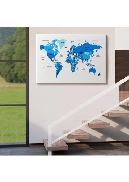 Türkçe Dünya Haritası Dekoratif Kanvas Tablo Ülke ve Başkentli 1500 indirimleri