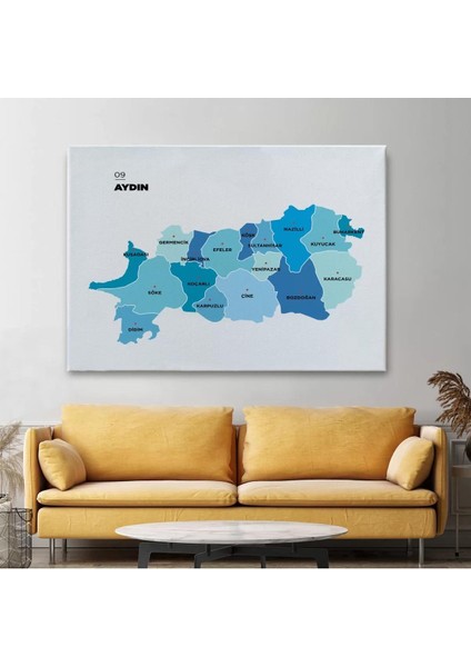 Aydın Ili ve Ilçeler Haritası Dekoratif Kanvas Tablo 1278 fiyatları