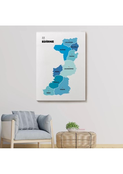 Edirne Ili ve Ilçeler Haritası Dekoratif Kanvas Tablo 1329 fiyatları