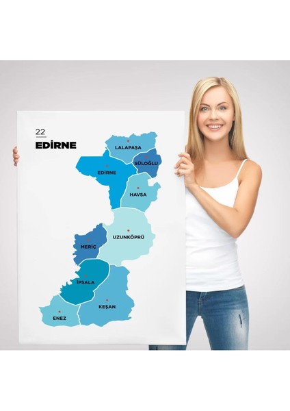 Edirne Ili ve Ilçeler Haritası Dekoratif Kanvas Tablo 1329 modelleri