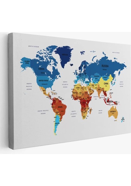 Dünya Haritası Dekoratif Kanvas Tablo Ülke ve Başkentli 1493