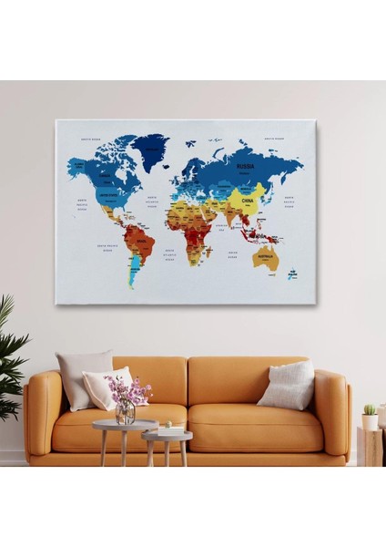 Dünya Haritası Dekoratif Kanvas Tablo Ülke ve Başkentli 1493 fiyatları