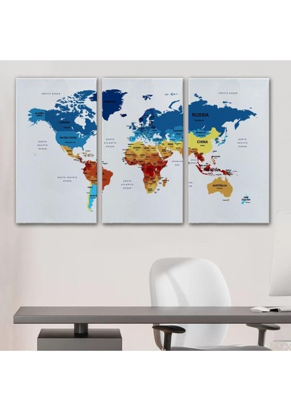 Dünya Haritası Dekoratif Kanvas Tablo Ülke ve Başkentli 1493 modelleri
