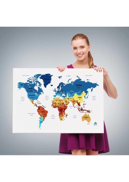 Dünya Haritası Dekoratif Kanvas Tablo Ülke ve Başkentli 1493 fırsatları