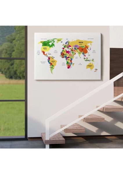Türkçe Dünya Haritası Dekoratif Kanvas Tablo Ülke ve Başkentli 1512 indirimleri