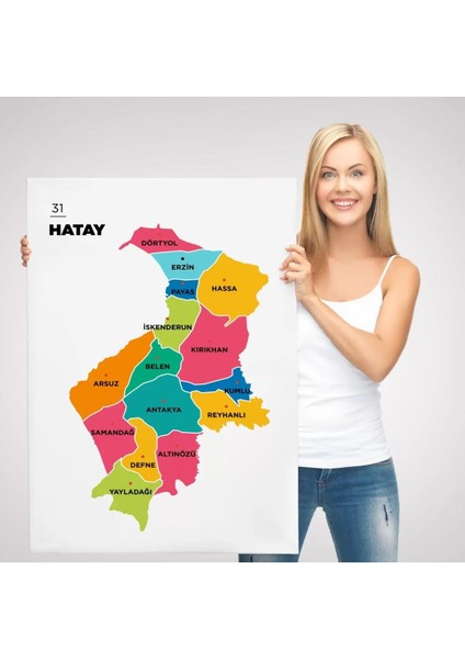 Hatay Ili ve Ilçeler Haritası Dekoratif Kanvas Tablo 1354 modelleri