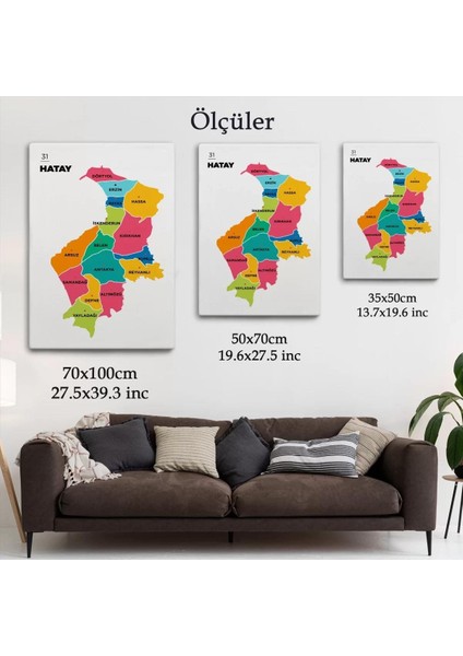 Hatay Ili ve Ilçeler Haritası Dekoratif Kanvas Tablo 1354 indirimleri