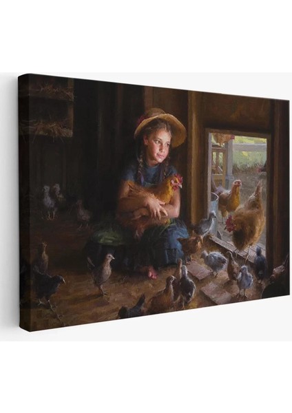 Kümesteki Küçük Kız Çocuğu Dekoratif Duvar TABLOSU-6527