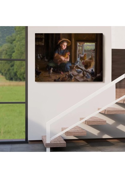 Kümesteki Küçük Kız Çocuğu Dekoratif Duvar TABLOSU-6527 indirimleri