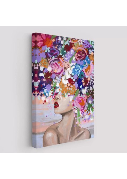 Çiçek Saçlı Kadın Yağlıboya Görünüm Dekoratif Kanvas Duvar TABLOSU -6413