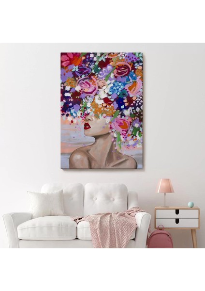 Çiçek Saçlı Kadın Yağlıboya Görünüm Dekoratif Kanvas Duvar TABLOSU -6413 fiyatları