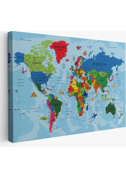 Dünya Haritası Kanvas Tablo Çok Ayrıntılı Dekoratif ve OKYANUSLU2037
