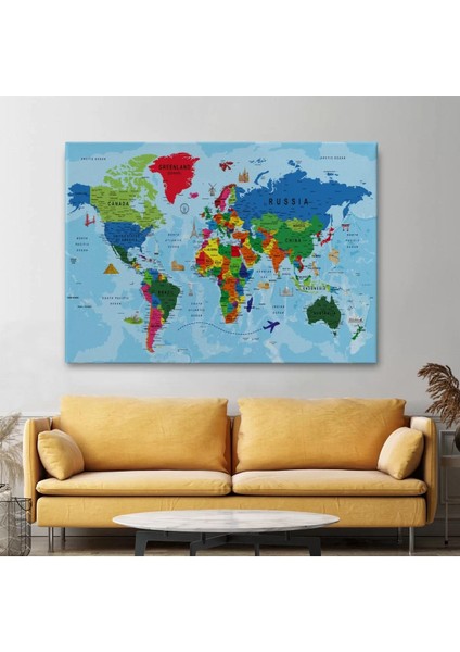 Dünya Haritası Kanvas Tablo Çok Ayrıntılı Dekoratif ve OKYANUSLU2037 fiyatları