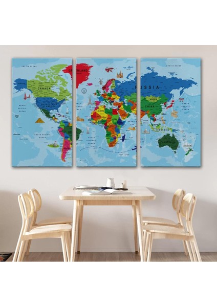 Dünya Haritası Kanvas Tablo Çok Ayrıntılı Dekoratif ve OKYANUSLU2037 modelleri