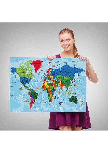 Dünya Haritası Kanvas Tablo Çok Ayrıntılı Dekoratif ve OKYANUSLU2037 fırsatları