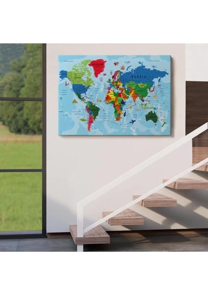 Dünya Haritası Kanvas Tablo Çok Ayrıntılı Dekoratif ve OKYANUSLU2037 indirimleri