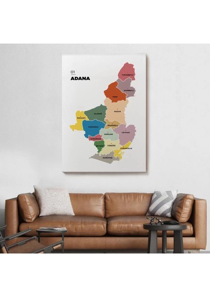 Adana Ili ve Ilçeler Haritası Dekoratif Kanvas Tablo 1246