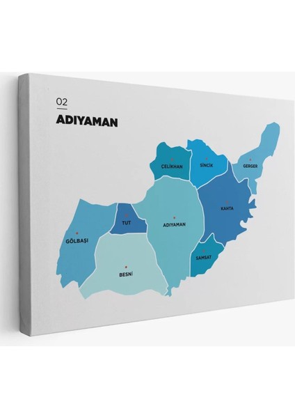 Adıyaman Ili ve Ilçeler Haritası Dekoratif Kanvas Tablo 1249