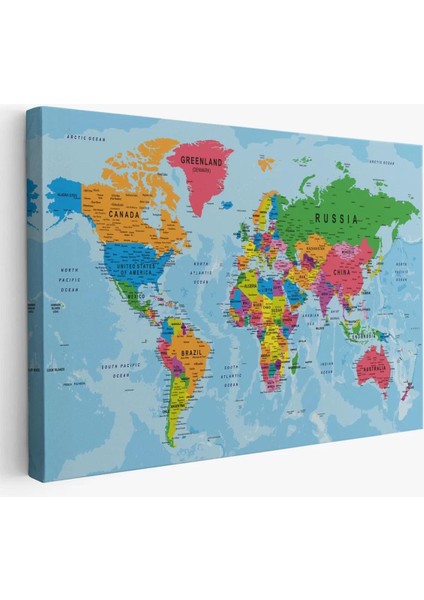 Dünya Haritası Kanvas Tablo Çok Ayrıntılı Dekoratif ve Okyanuslu 2131