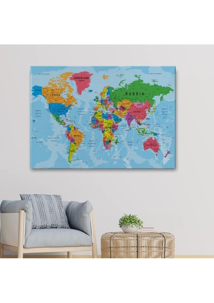 Dünya Haritası Kanvas Tablo Çok Ayrıntılı Dekoratif ve Okyanuslu 2131 fiyatları