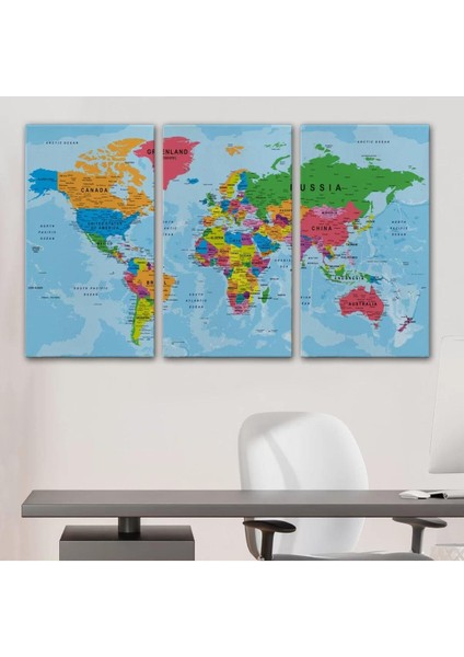 Dünya Haritası Kanvas Tablo Çok Ayrıntılı Dekoratif ve Okyanuslu 2131 modelleri