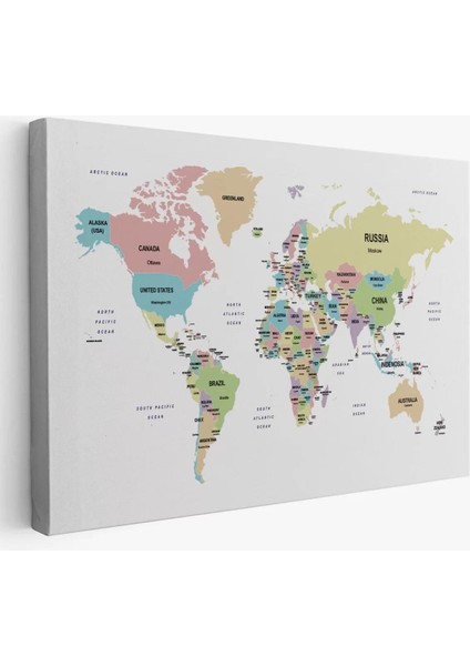 Dünya Haritası Dekoratif Kanvas Tablo Ülke ve Başkentli 1533