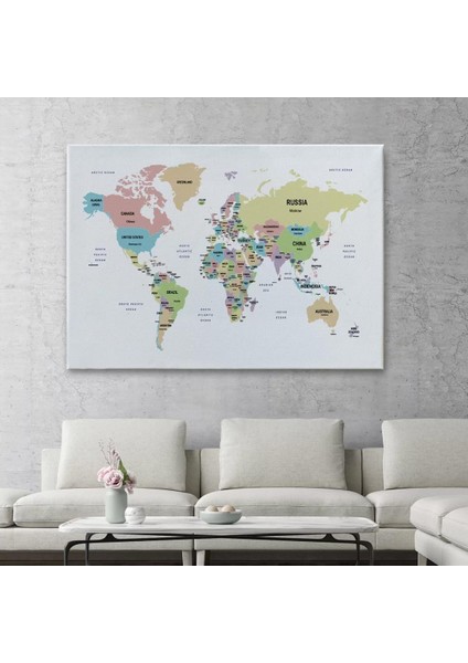 Dünya Haritası Dekoratif Kanvas Tablo Ülke ve Başkentli 1533 fiyatları