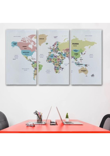 Dünya Haritası Dekoratif Kanvas Tablo Ülke ve Başkentli 1533 modelleri