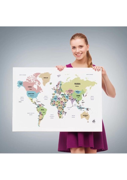 Dünya Haritası Dekoratif Kanvas Tablo Ülke ve Başkentli 1533 fırsatları