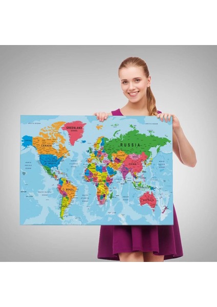 Dünya Haritası Kanvas Tablo Çok Ayrıntılı Dekoratif ve Okyanuslu 2131 fırsatları