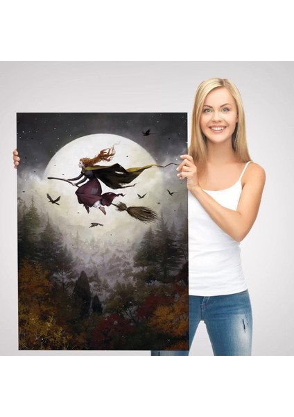 Süpürge ile Uçan Cadı, Cadılar Bayramı Hediyesi, Hallowen Tablo -6398 modelleri