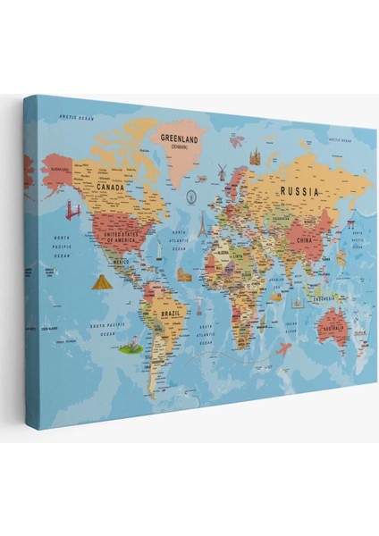 Dünya Haritası Kanvas Tablo Son Derece Detaylı Dekoratif OKYANUSLU-2015