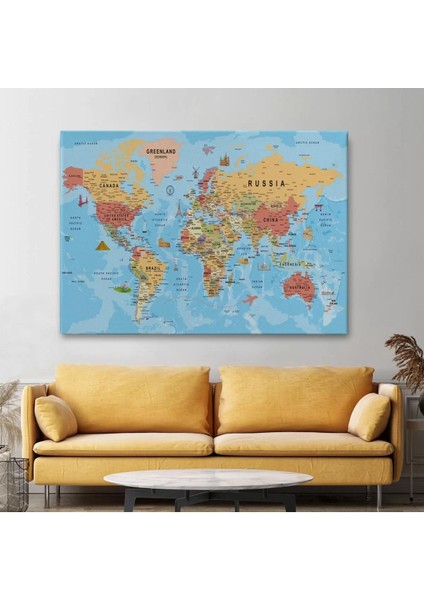 Dünya Haritası Kanvas Tablo Son Derece Detaylı Dekoratif OKYANUSLU-2015 fiyatları