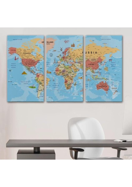 Dünya Haritası Kanvas Tablo Son Derece Detaylı Dekoratif OKYANUSLU-2015 modelleri