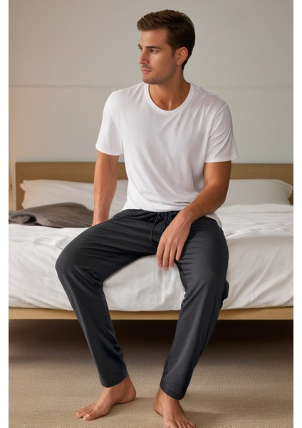%100 Pamuk Premium Kumaş Erkek Pijama Altı Antrasit Relax Fit Beli Ipli Cepli Lastikli Terletmez Esnek Rahat Kesim Nefes Alan Regular modelleri