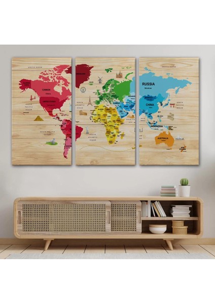Ahşap Görünümlü Dünya Haritası Dekoratif Kanvas Tablo 2107 modelleri
