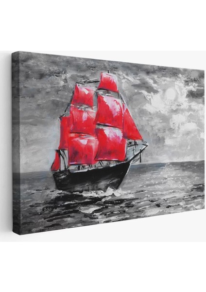 Okyanustaki Kırmızı Yelkenli Duvar TABLOSU-1205