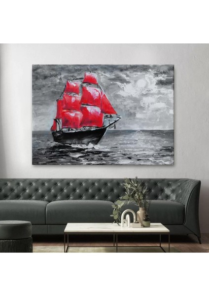 Okyanustaki Kırmızı Yelkenli Duvar TABLOSU-1205 fiyatları