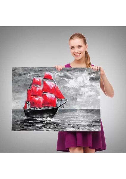 Okyanustaki Kırmızı Yelkenli Duvar TABLOSU-1205 fırsatları