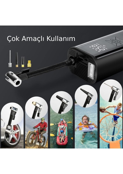 100W 6000MAH Şarjlı Araba Lastik Hava Pompası LED Işıklı Çok Amaçlı Bisiklet Yatak Top Pompası