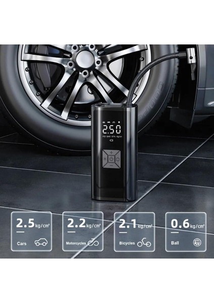 100W 6000MAH Şarjlı Araba Lastik Hava Pompası LED Işıklı Çok Amaçlı Bisiklet Yatak Top Pompası