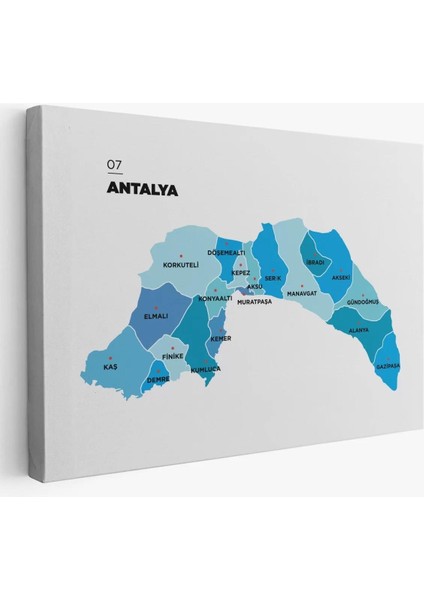 Antalya Ili ve Ilçeler Haritası Dekoratif Kanvas Tablo 1267