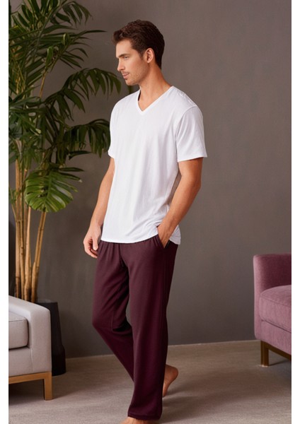 %100 Pamuk Premium Kumaş Erkek Pijama Altı Bordo Relax Fit Beli Ipli Cepli Lastikli Terletmez Esnek Rahat Kesim Nefes Alan Regular modelleri